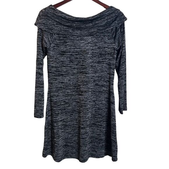 Soma Melange Off The Shoulder Long Sleeve Mini Cozy Dress Black Grey Size Small - Picture 6 of 9